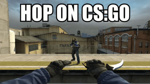 A Person Holding A Knife With The Words Hop On Cs Go Behind Them GIF