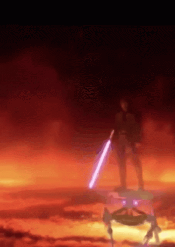 A Person Holding A Lightsaber In Front Of A Burning Sky GIF
