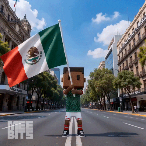 a person holding a mexican flag in front of a palacio postal building
