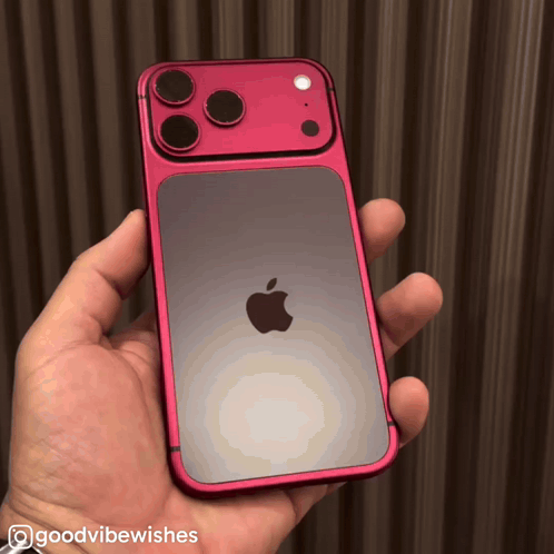 A Person Holding A Red Iphone With The Words Goodvibewishes Written On The Bottom GIF