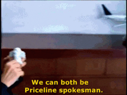 A Person Holding A Remote Control With The Words We Can Both Be Priceline Spokesman On The Bottom GIF