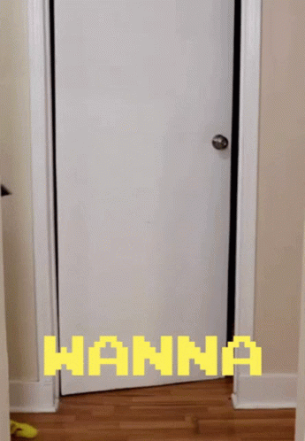 A Person Holding A Spatula In Front Of A Door That Says Hanna On It GIF