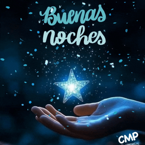 A Person Holding A Star In Their Hand With The Words Buenas Noches Above Them GIF