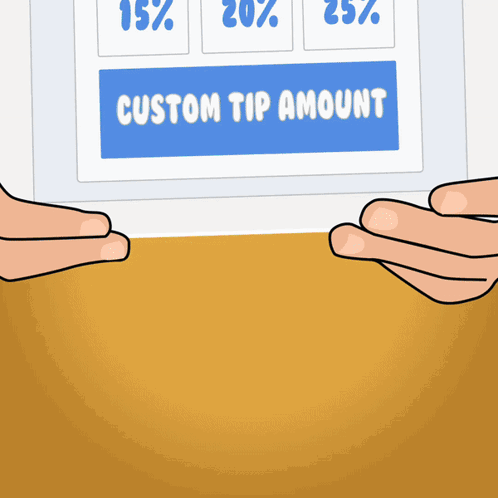 A Person Holding A Tablet With A Custom Tip Amount Button GIF