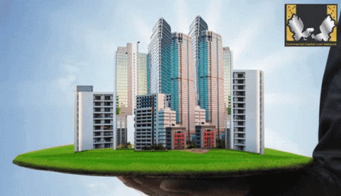 A Person Holding A Tray With Buildings On It And A Continental Capital Logo In The Corner GIF