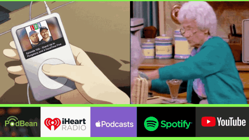 A Person Holding An Ipod Next To A Picture Of An Elderly Woman Making A Drink GIF