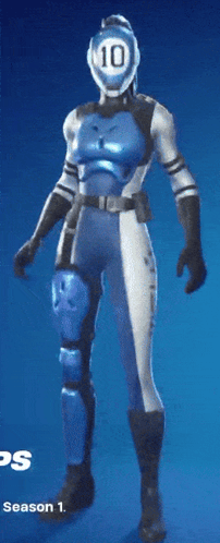 A Person In A Blue And White Outfit With A Number 10 On Their Face GIF