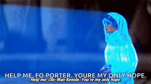 A Person In A Blue Jacket Is Standing In Front Of A Blue Background And Talking To Obi-Wan Kenobi . GIF