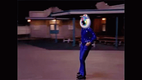A Person In A Blue Suit With An Eye On Their Head GIF