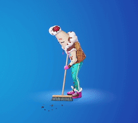 A Person In A Bunny Costume Is Sweeping The Floor GIF