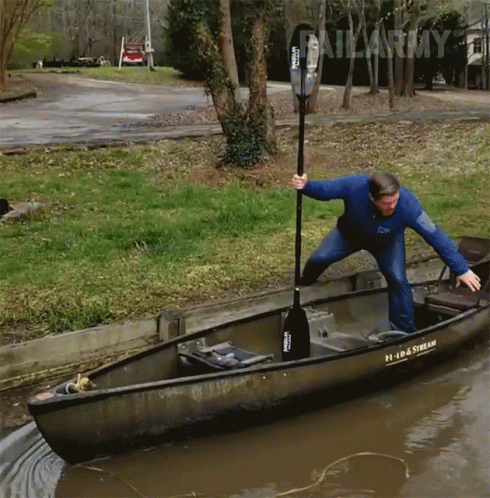 A Person In A Canoe That Says Head & Stream GIF