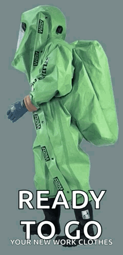 A Person In A Green Suit With The Words " Ready To Go " On It GIF