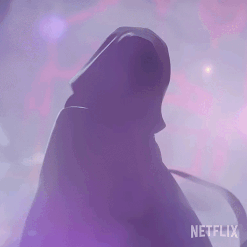 A Person In A Hooded Cape With Netflix Written On The Bottom GIF