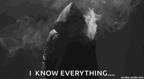A Person In A Hooded Jacket Is Smoking A Cigarette And Says I Know Everything GIF
