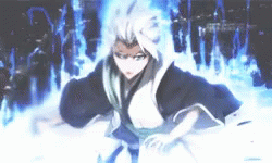 A Person In A Kimono Is Standing In Front Of A Blue Background . GIF