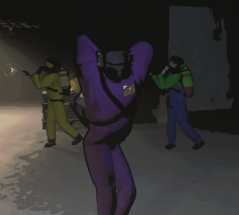 A Person In A Purple Suit Has A Badge On Their Back That Says ' A ' GIF