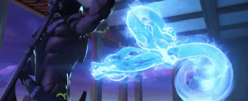 A Person In A Purple Suit Is Holding A Sword In Front Of A Blue Dragon .. GIF