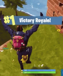 A Person In A Video Game Is Holding Up A Sign That Says # 1 Victory Royale GIF