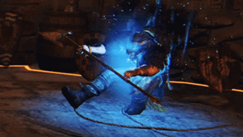A Person In A Video Game With A Blue Light Coming Out Of Their Head GIF