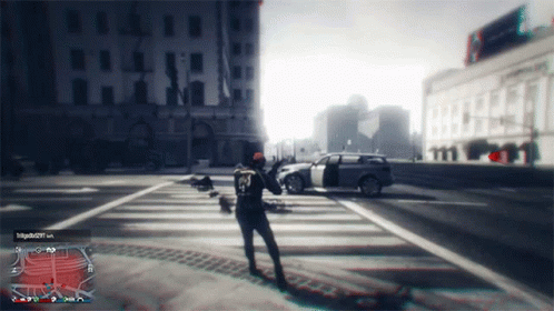 A Person In A Video Game With The Number 37 On Their Back Standing In The Street GIF