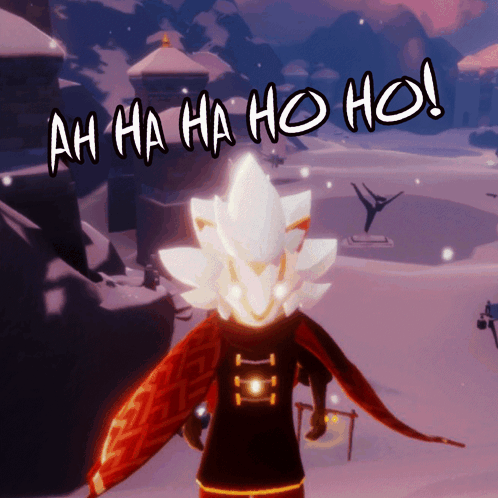 A Person In A Video Game With The Words Ah Ha Ha Ho Ho Written Above Them GIF
