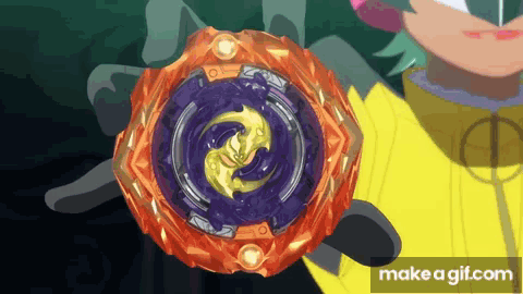 A Person In A Yellow Shirt Is Holding A Spinning Top That Says Make A Gif.com On It GIF
