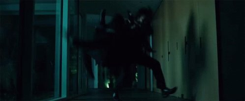 a person is crawling through a dark hallway in a dark room .