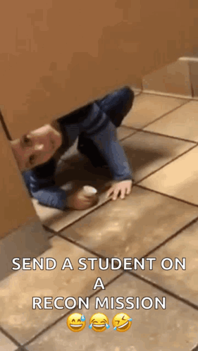 A Person Is Crawling Under A Wall In A Bathroom And Holding A Bottle . GIF