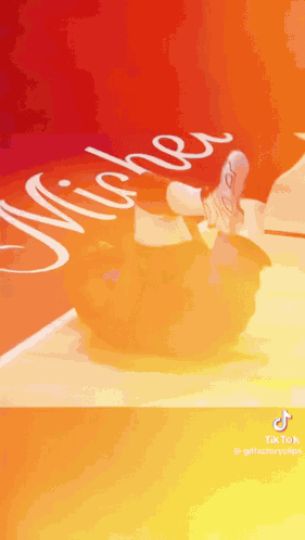 a person is doing a trick on a basketball court with the word michigan written on it .