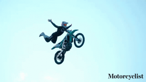 A Person Is Doing A Trick On A Dirt Bike With The Word Motorcyclist Below It GIF