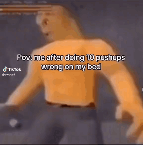 A Person Is Doing Push Ups On A Bed And The Caption Says Pov : Me After Doing 10 Push Ups Wrong On My Bed Is GIF