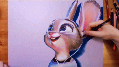 A Person Is Drawing A Cartoon Rabbit With Headphones GIF