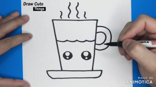 A Person Is Drawing A Cup Of Hot Liquid With A Marker GIF