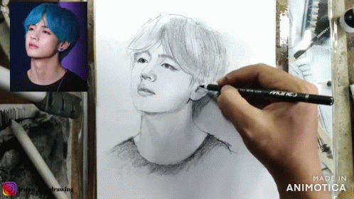 A Person Is Drawing A Picture Of A Man With Blue Hair Using A Marker GIF