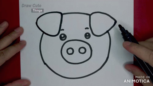 A Person Is Drawing A Pig With A Marker On A Piece Of Paper That Says Draw Cute Things GIF