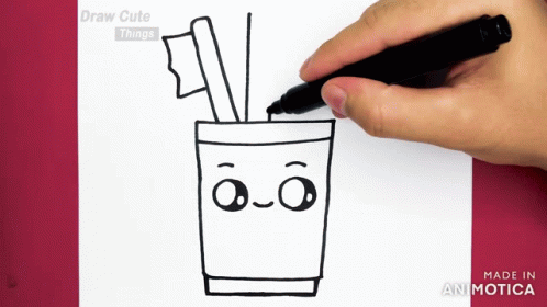 A Person Is Drawing A Toothbrush And Toothpaste In A Cup With A Face GIF