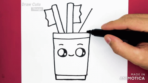 A Person Is Drawing A Toothbrush In A Cup With A Face GIF