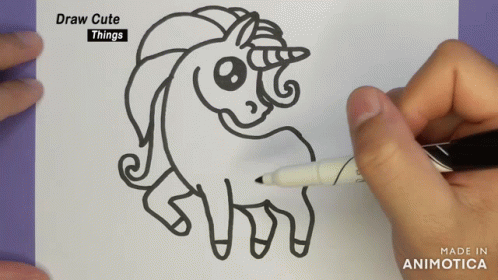 A Person Is Drawing A Unicorn With A Marker On A Piece Of Paper That Says Draw Cute Things GIF