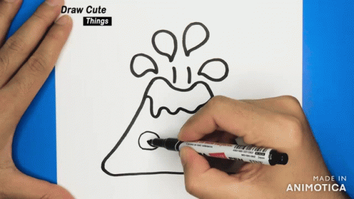 A Person Is Drawing A Volcano With A Marker That Says Made In Animatica On The Bottom GIF