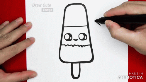 A Person Is Drawing An Ice Cream On A Stick With A Marker GIF