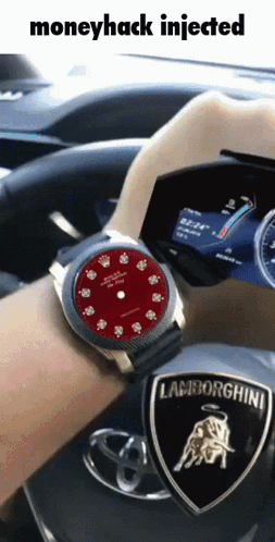 A Person Is Driving A Car With A Lamborghini Logo On The Steering Wheel GIF