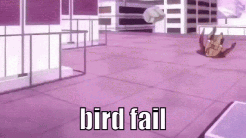 A Person Is Falling On A Purple Tiled Floor With The Words `` Bird Fail '' . GIF