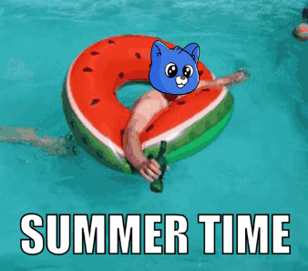 A Person Is Floating In A Pool With A Watermelon Float And The Words Summer Time GIF