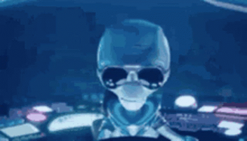 A Person Is Flying Through A Blue Bubble In The Sky . GIF