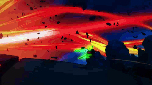 A Person Is Flying Through A Red And Yellow Light GIF