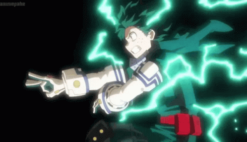 A Person Is Flying Through The Air With A Green Lightning Bolt Coming Out Of Their Chest . GIF