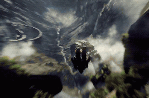 A Person Is Flying Through The Air With A Halo Emblem In The Background GIF