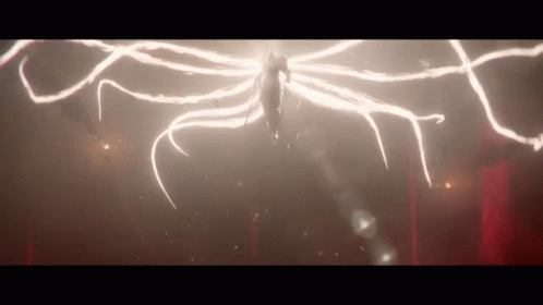 A Person Is Flying Through The Air With A Lot Of Lightning Coming Out Of Them GIF