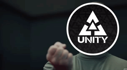 A Person Is Giving A Thumbs Up In Front Of A Logo For Unity GIF