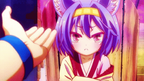 A Person Is Giving A Thumbs Up To A Little Girl With Purple Hair And Ears . GIF